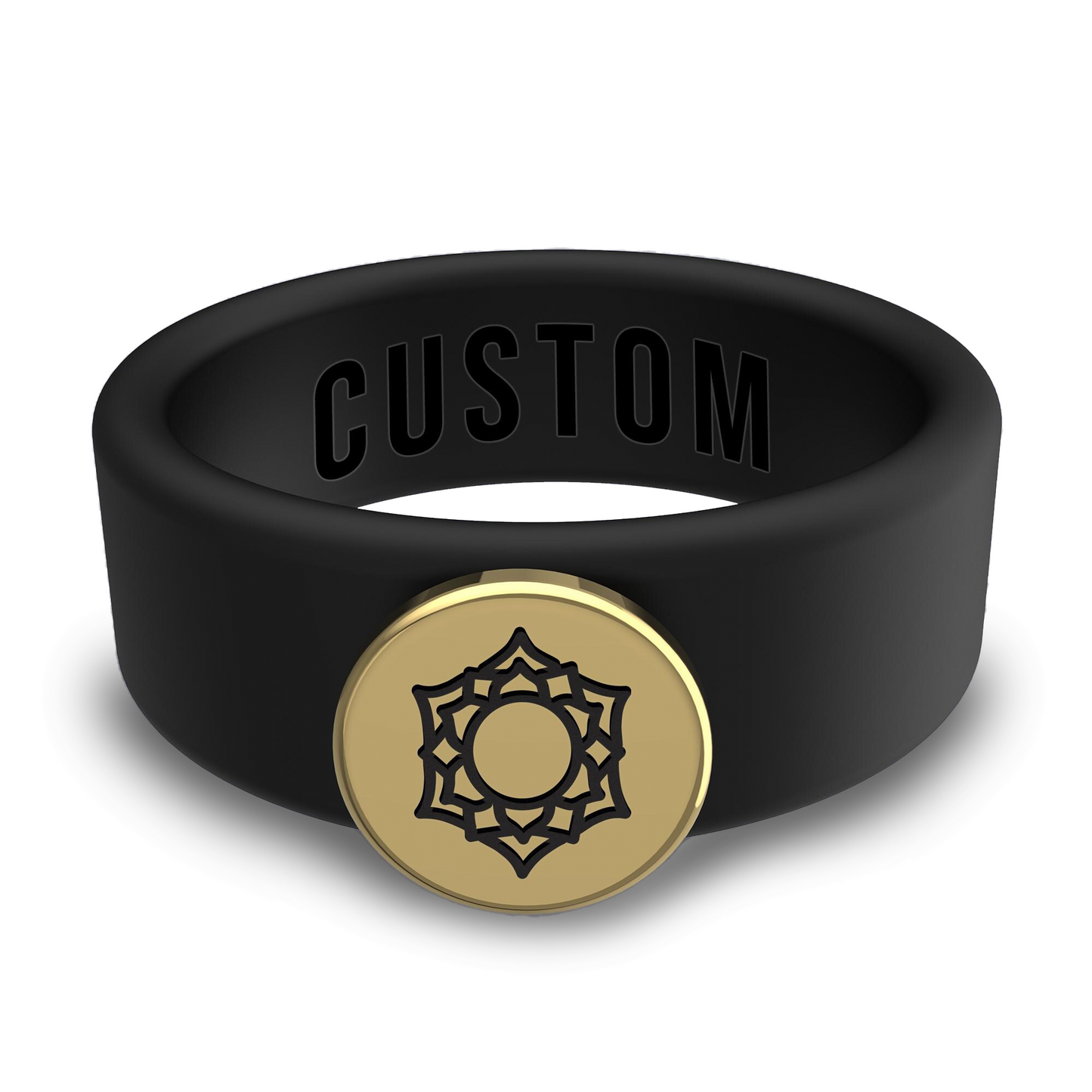 Personalized Silicone Chakra Meditation Beveled Ring w/ Removable Stainless Steel Plate