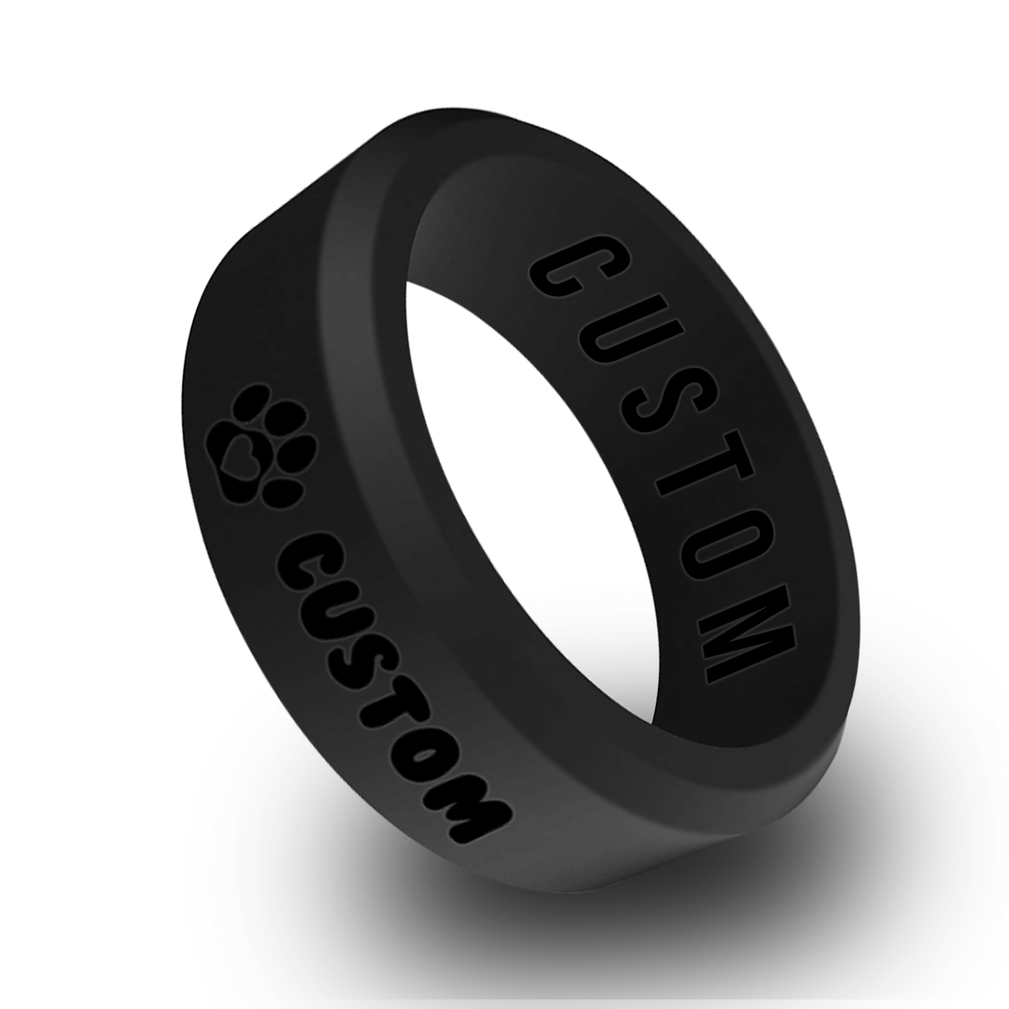 Paw Heart w/ Custom Pet Name Personalized Silicone Beveled Ring