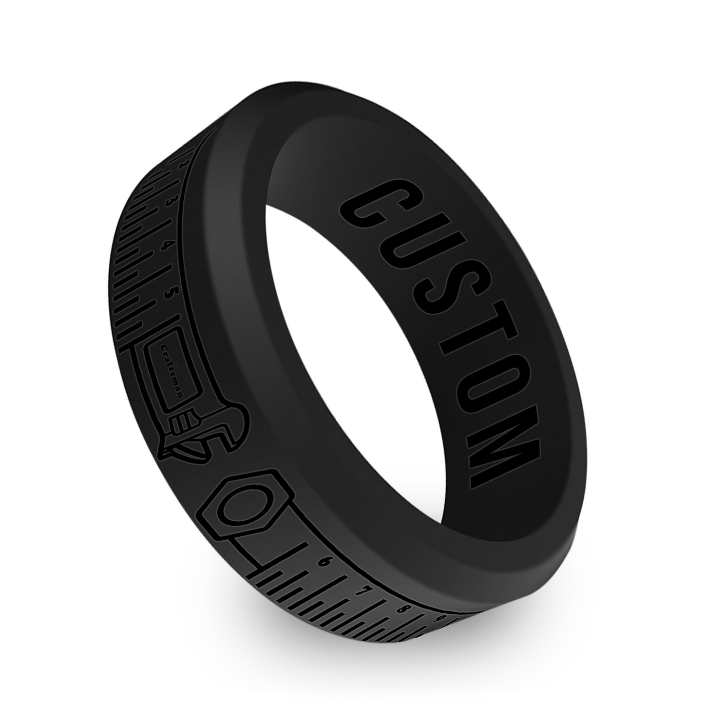 Mechanic Tape Measure Personalized Silicone Beveled Ring