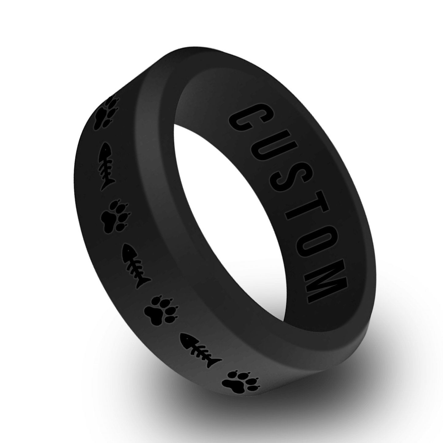 Cat Paw and Fish Bone Personalized Silicone Beveled Ring