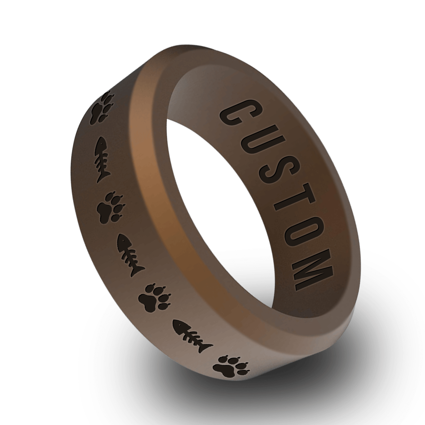 Cat Paw and Fish Bone Personalized Silicone Beveled Ring