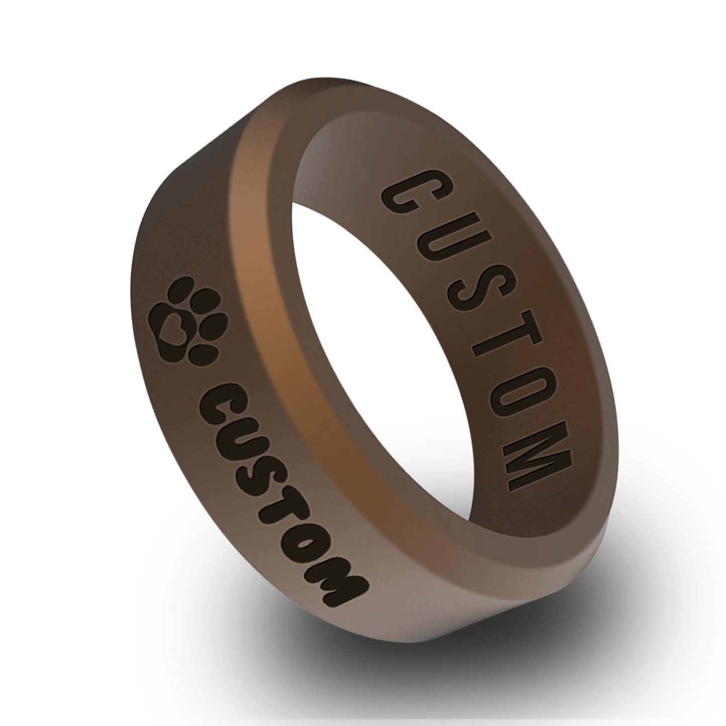 Paw Heart w/ Custom Pet Name Personalized Silicone Beveled Ring