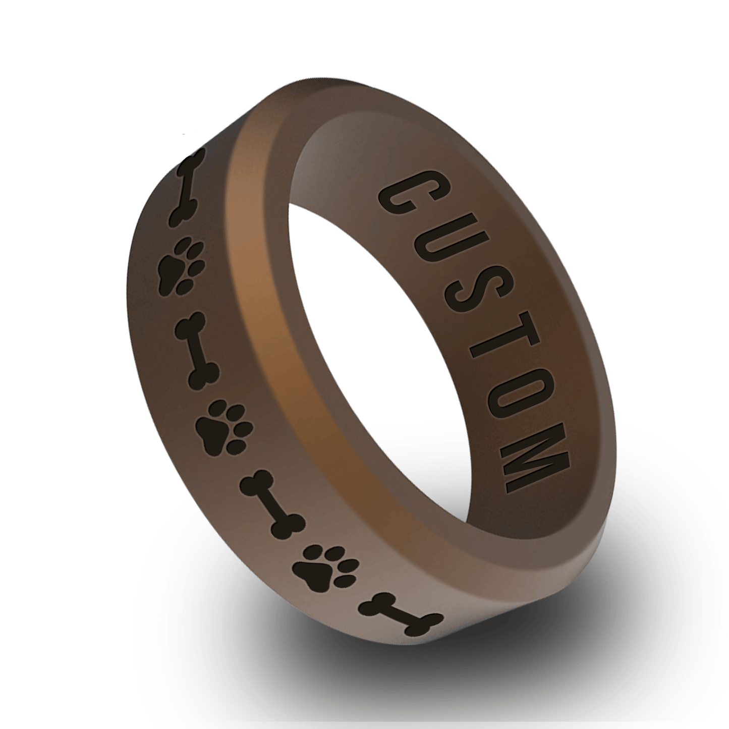 Dog Paw and Bone Personalized Silicone Beveled Ring