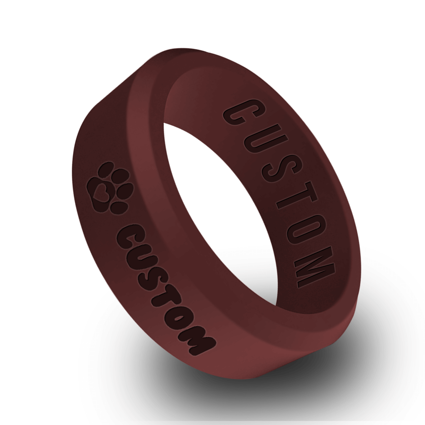 Paw Heart w/ Custom Pet Name Personalized Silicone Beveled Ring