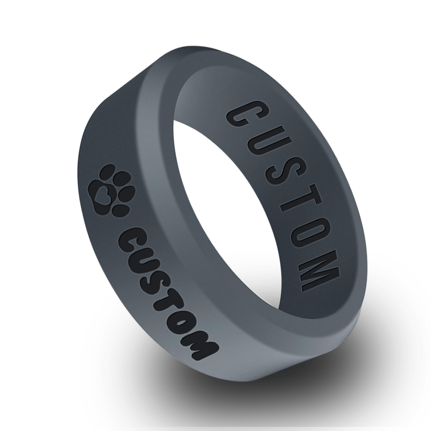 Paw Heart w/ Custom Pet Name Personalized Silicone Beveled Ring
