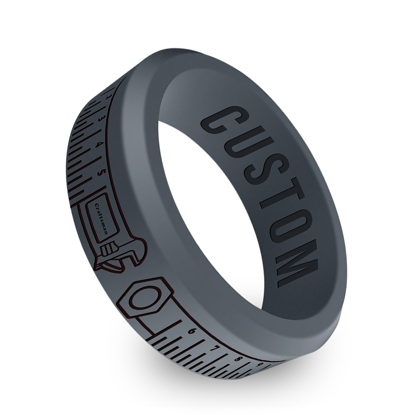 Mechanic Tape Measure Personalized Silicone Beveled Ring