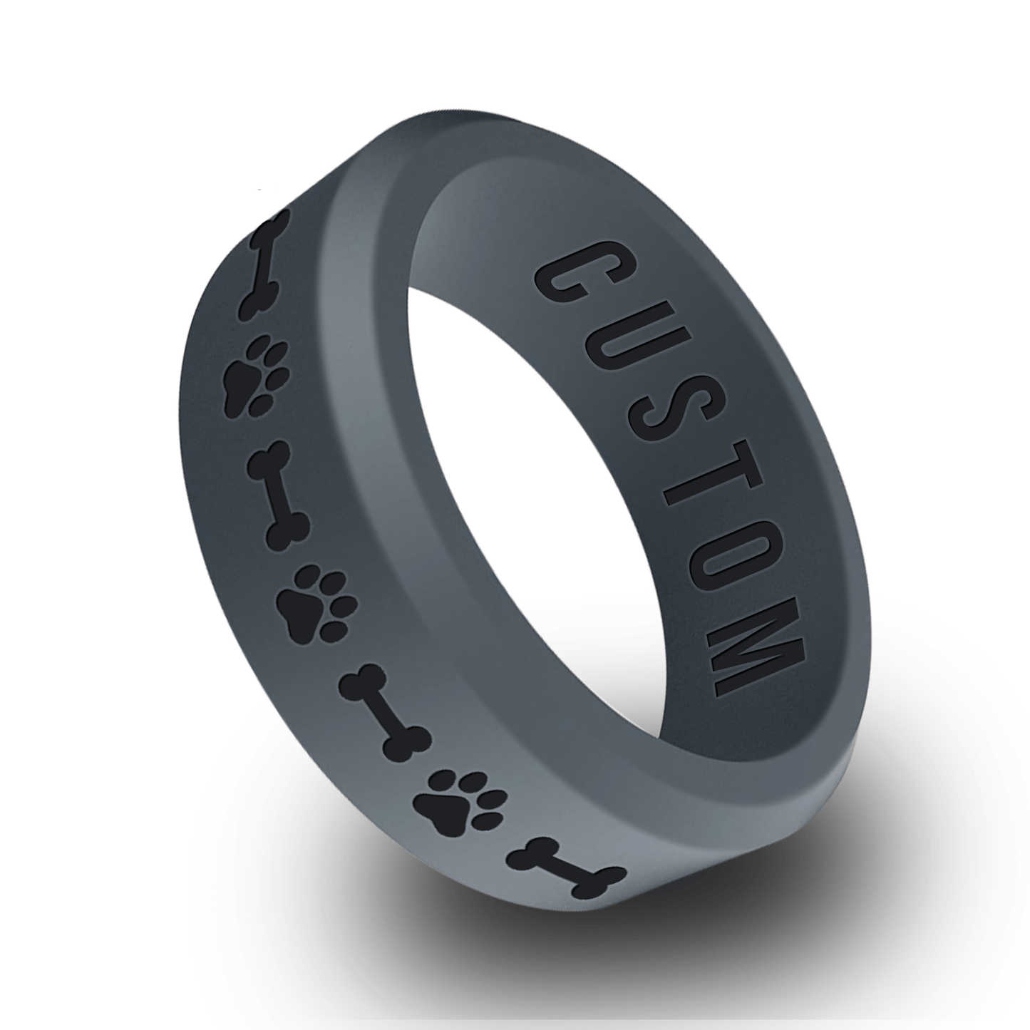 Dog Paw and Bone Personalized Silicone Beveled Ring