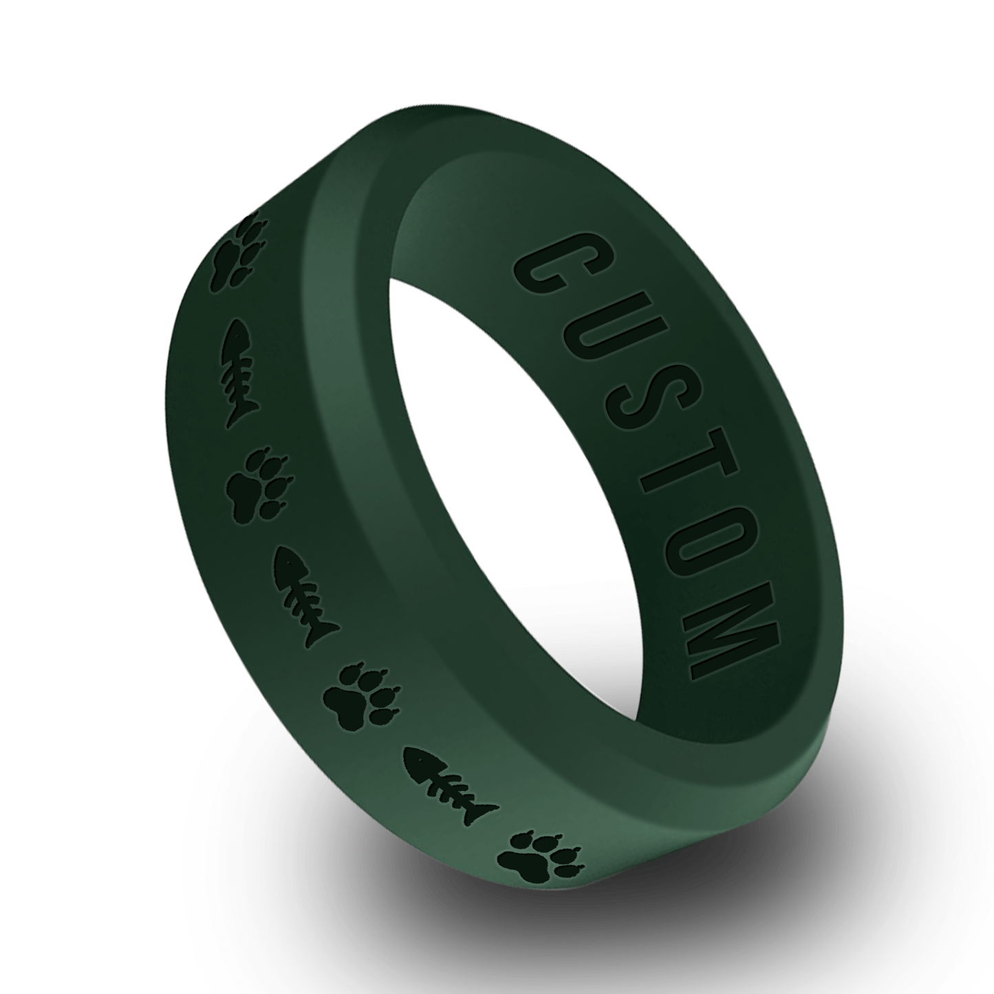 Cat Paw and Fish Bone Personalized Silicone Beveled Ring