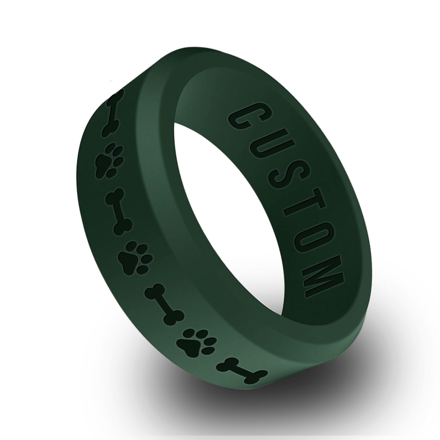 Dog Paw and Bone Personalized Silicone Beveled Ring