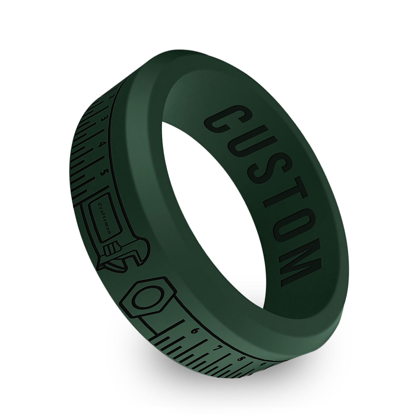 Mechanic Tape Measure Personalized Silicone Beveled Ring