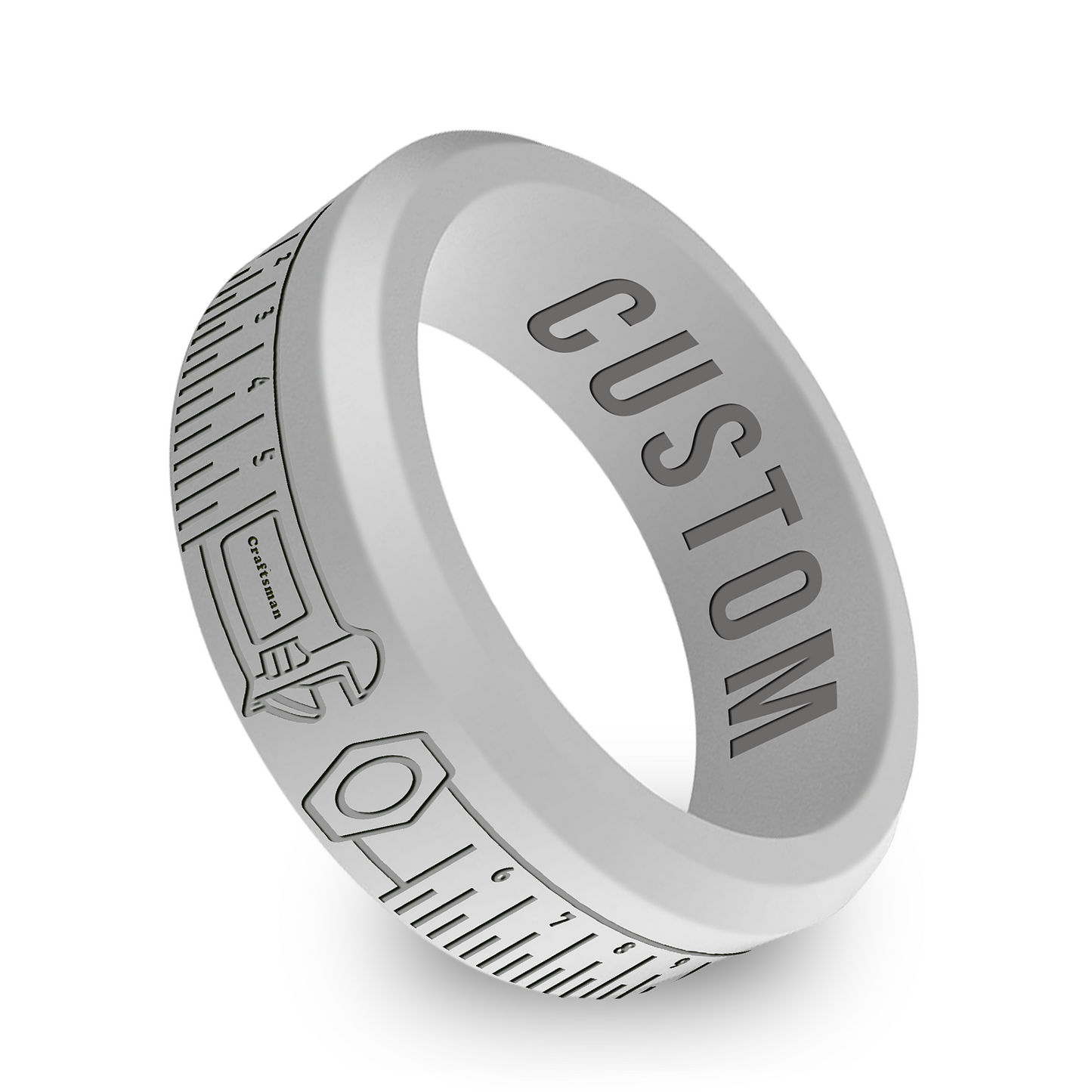 Mechanic Tape Measure Personalized Silicone Beveled Ring