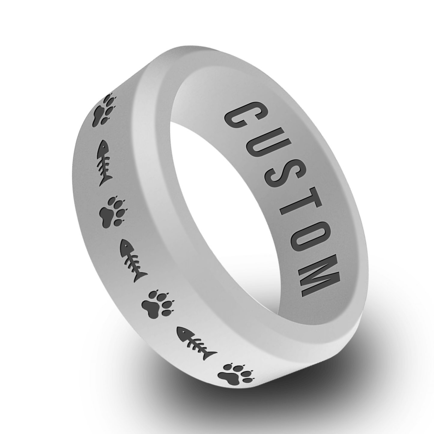 Cat Paw and Fish Bone Personalized Silicone Beveled Ring