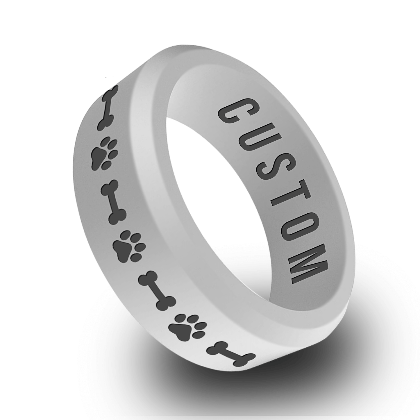 Dog Paw and Bone Personalized Silicone Beveled Ring