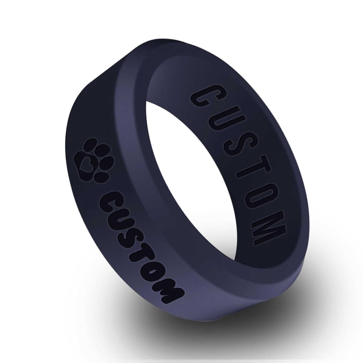 Paw Heart w/ Custom Pet Name Personalized Silicone Beveled Ring