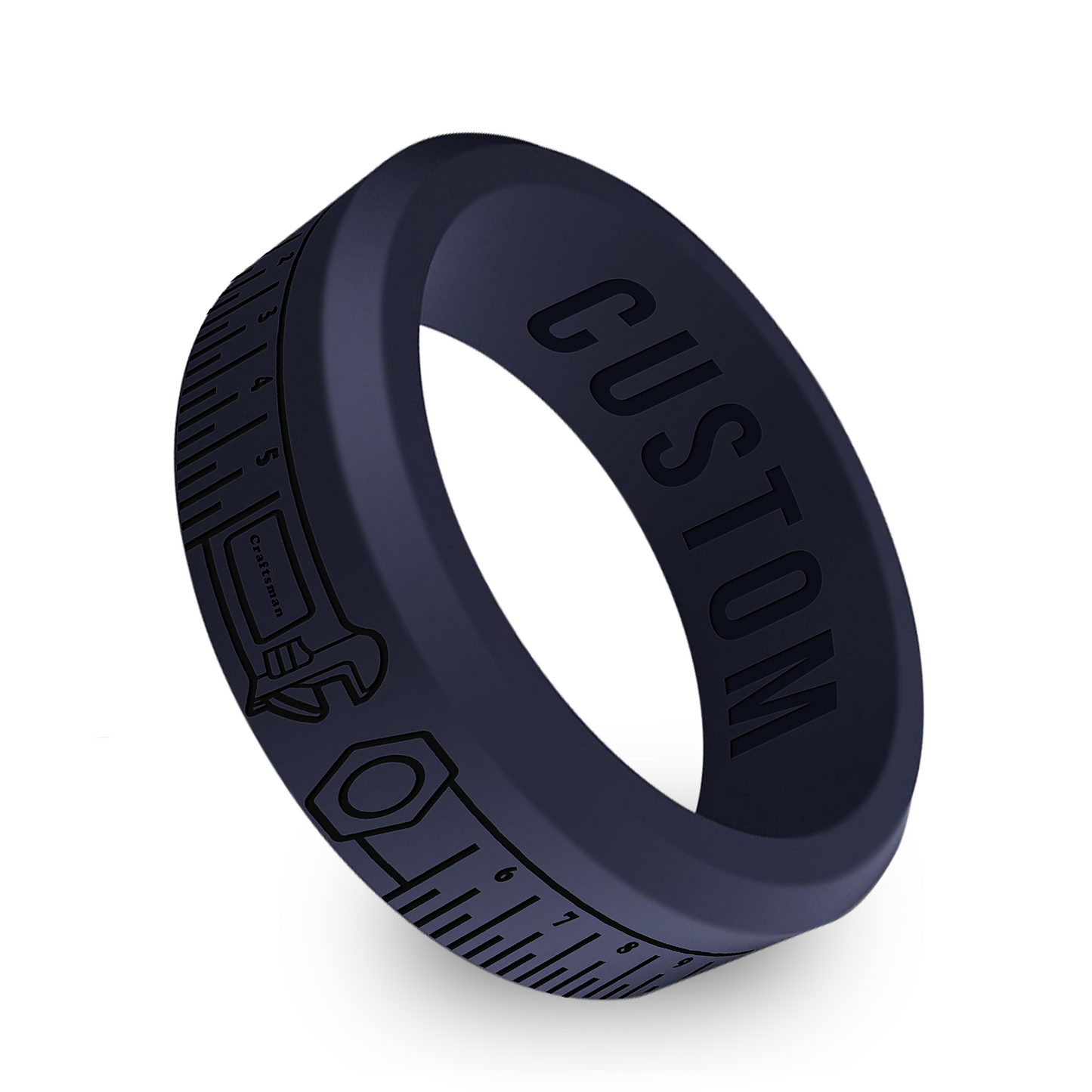 Mechanic Tape Measure Personalized Silicone Beveled Ring