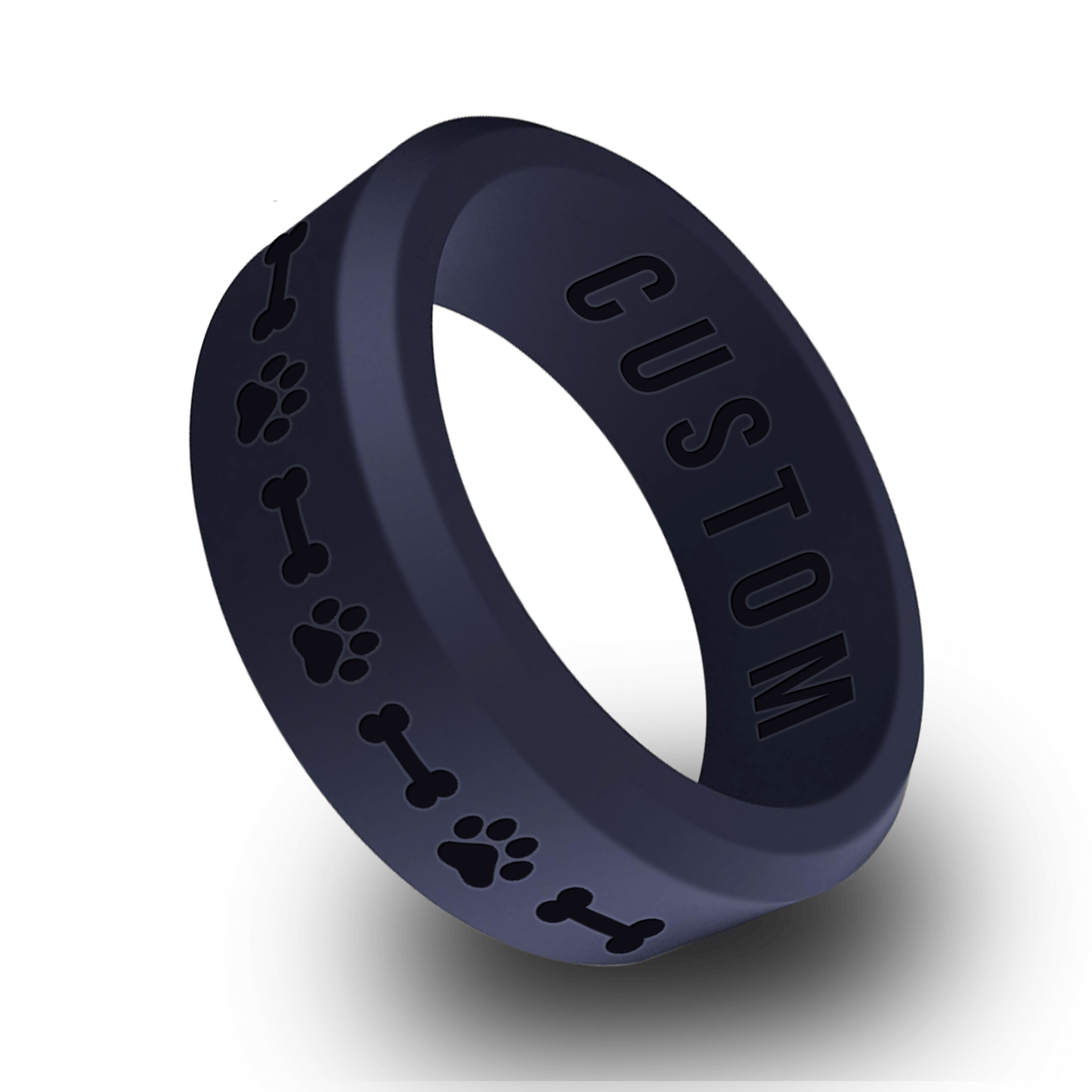 Dog Paw and Bone Personalized Silicone Beveled Ring