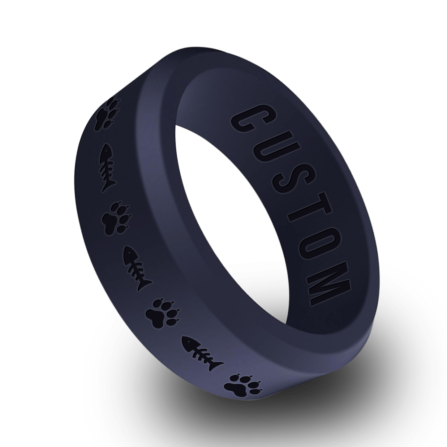 Cat Paw and Fish Bone Personalized Silicone Beveled Ring