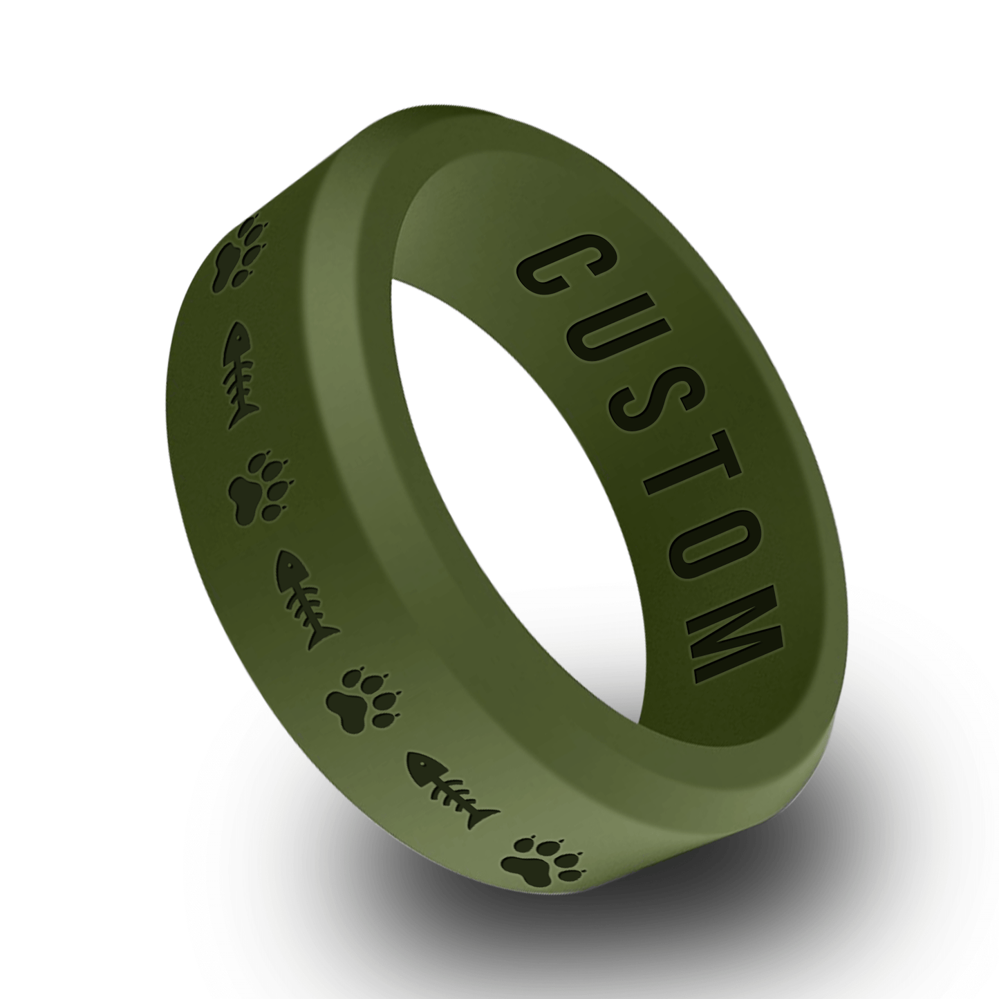 Cat Paw and Fish Bone Personalized Silicone Beveled Ring