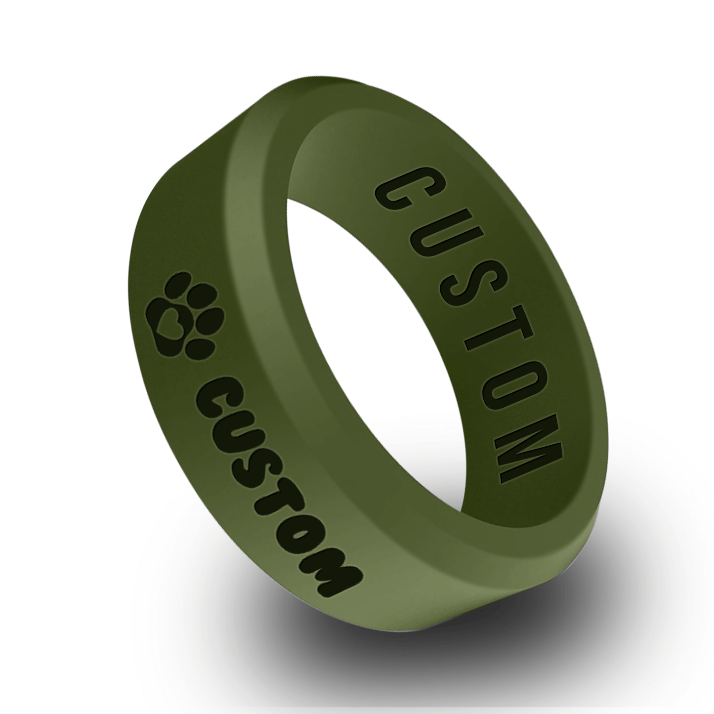 Paw Heart w/ Custom Pet Name Personalized Silicone Beveled Ring