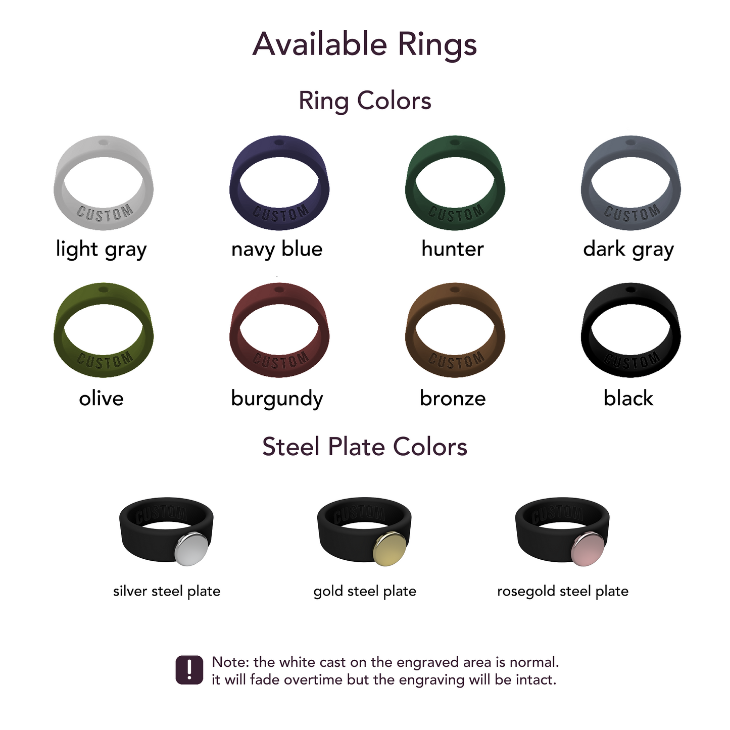 Personalized Silicone Beveled Ring w/ Removable Stainless Steel Plate