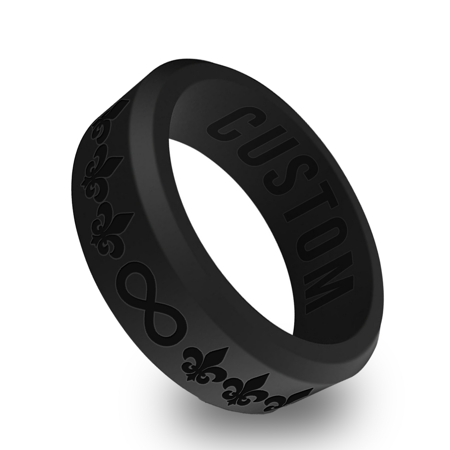 Fleur De Lis w/ Infinity Sign Personalized Silicone Beveled Ring