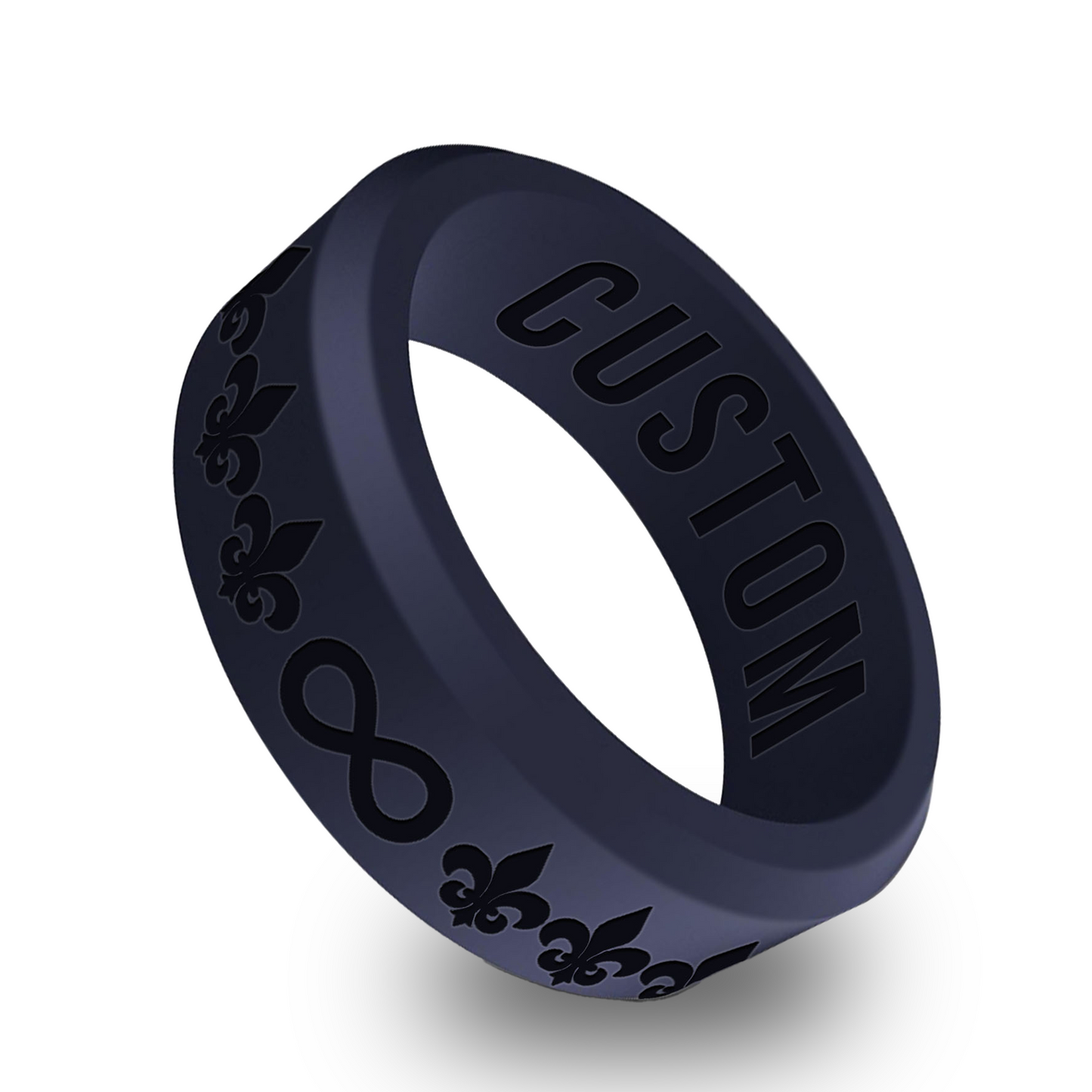 Fleur De Lis w/ Infinity Sign Personalized Silicone Beveled Ring