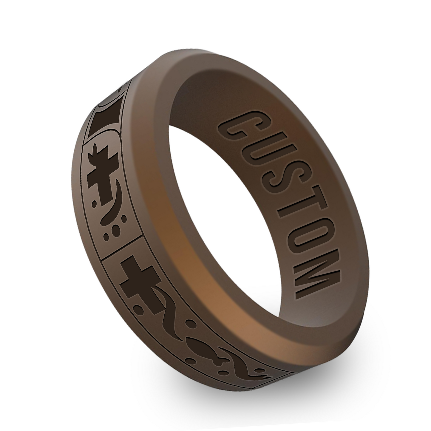 Cross Ichthus Personalized Silicone Beveled Ring