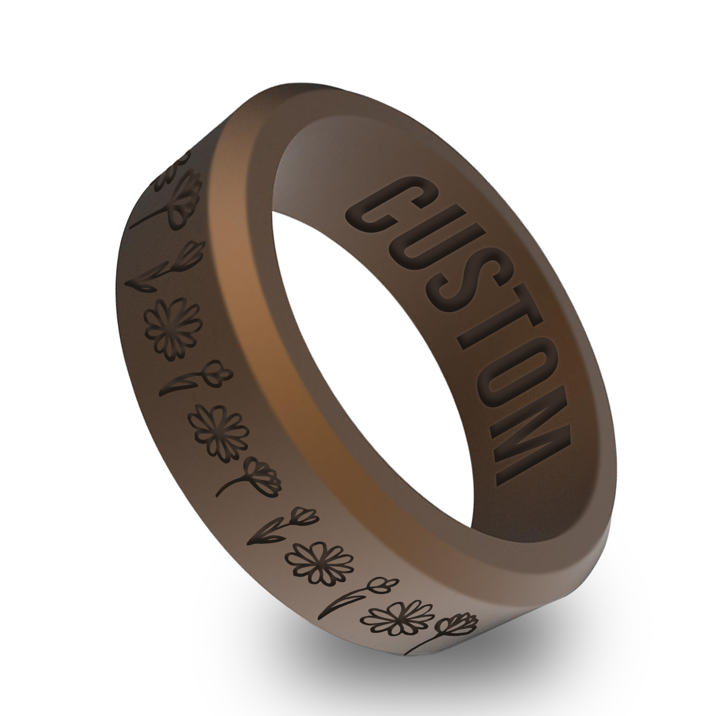 Flower Nature Personalized Silicone Beveled Ring