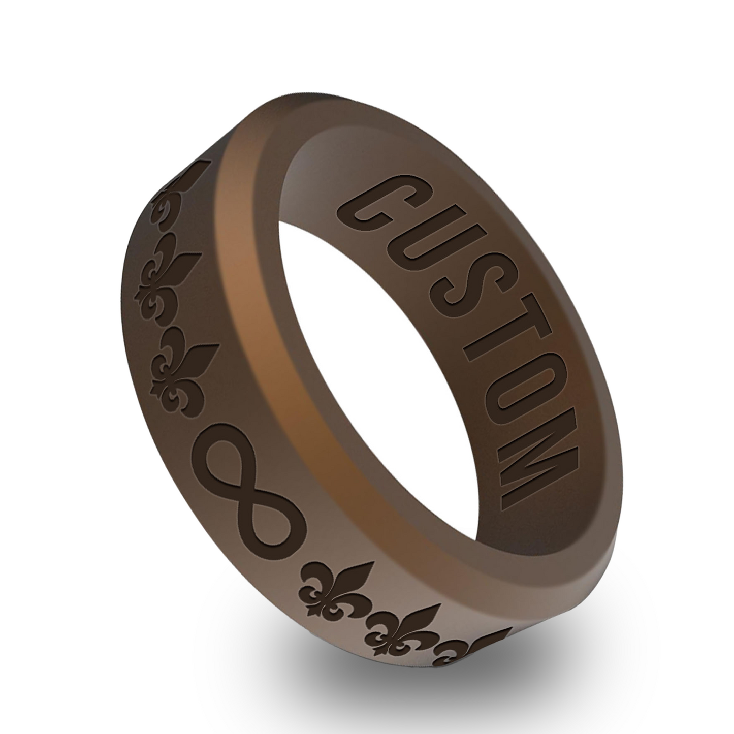 Fleur De Lis w/ Infinity Sign Personalized Silicone Beveled Ring