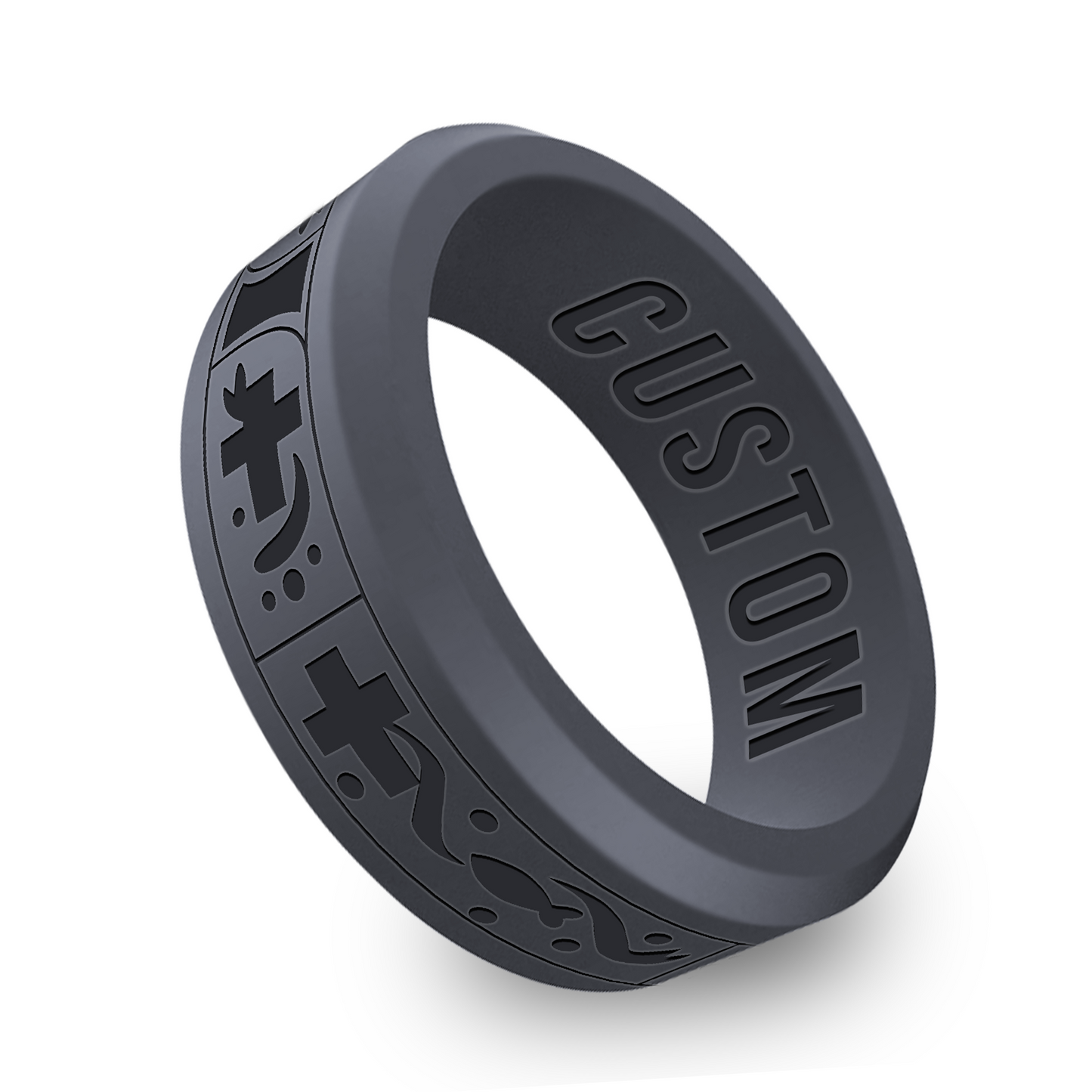 Cross Ichthus Personalized Silicone Beveled Ring