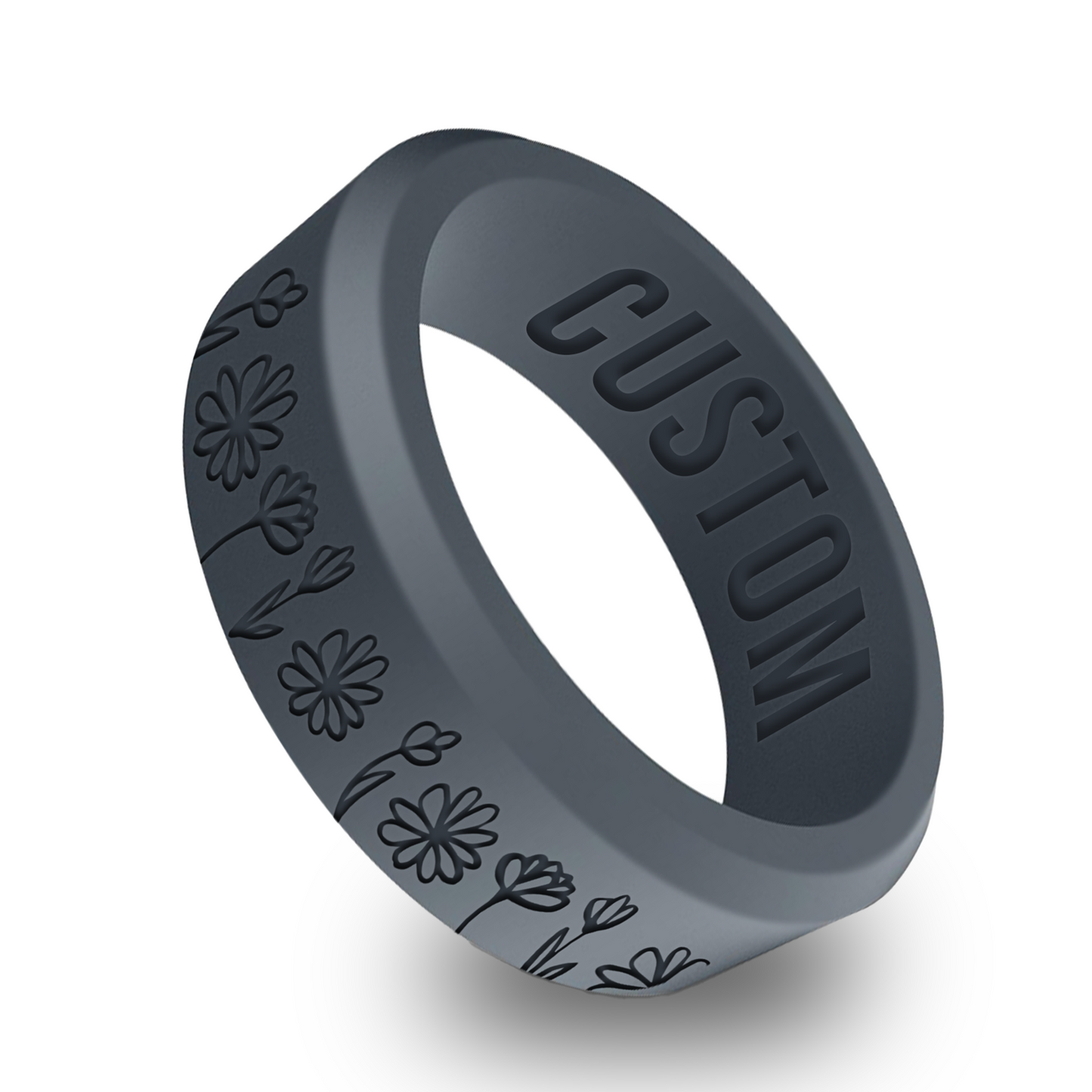 Flower Nature Personalized Silicone Beveled Ring