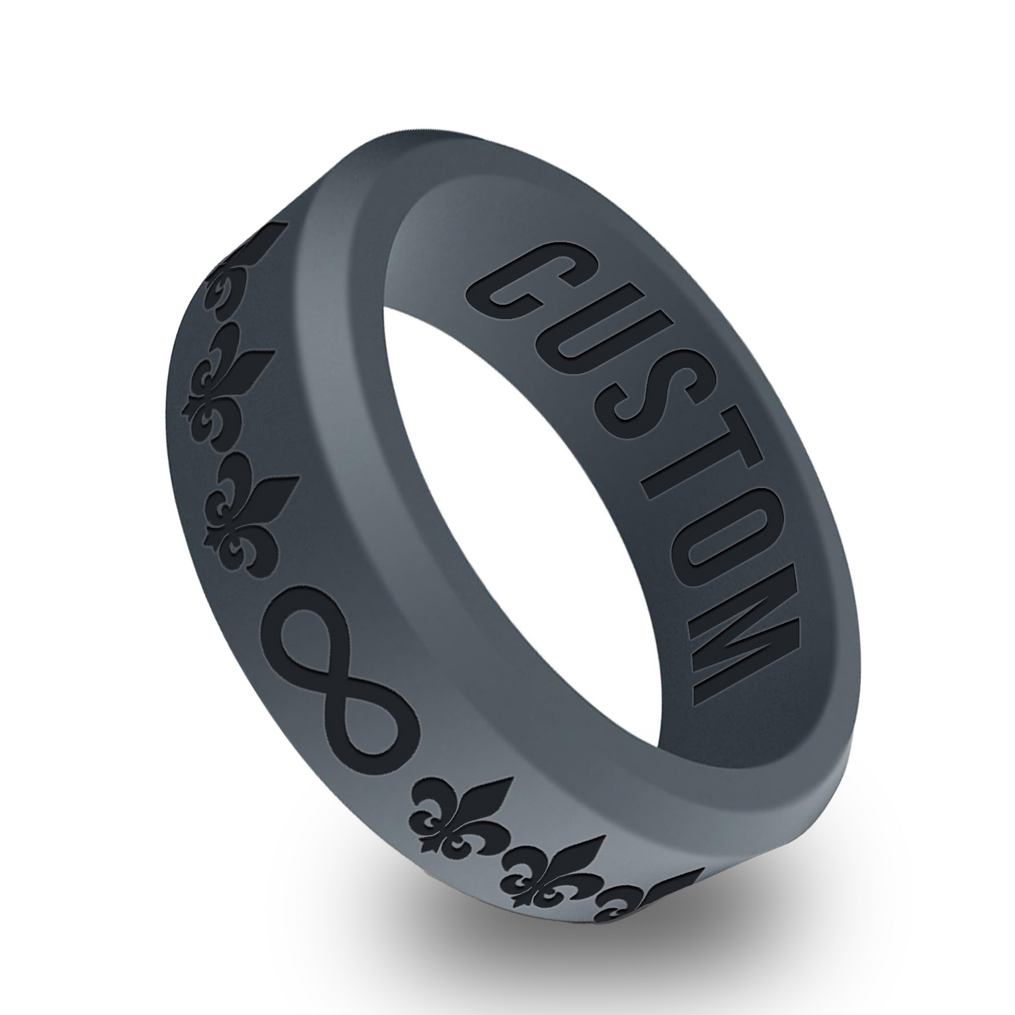 Fleur De Lis w/ Infinity Sign Personalized Silicone Beveled Ring