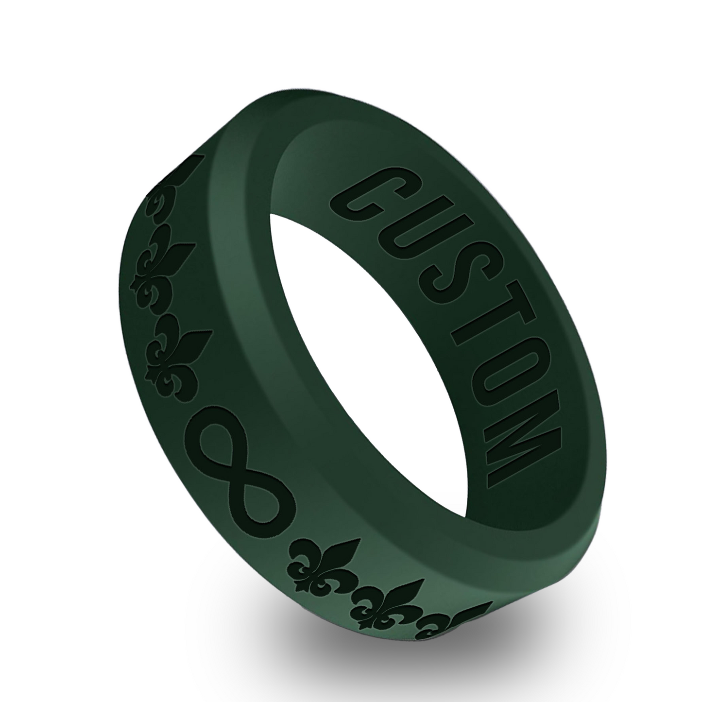 Fleur De Lis w/ Infinity Sign Personalized Silicone Beveled Ring