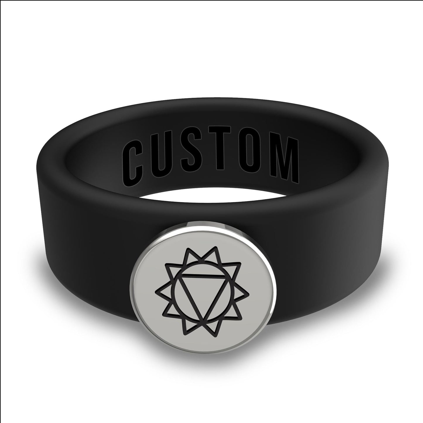 Personalized Silicone Chakra Meditation Beveled Ring w/ Removable Stainless Steel Plate