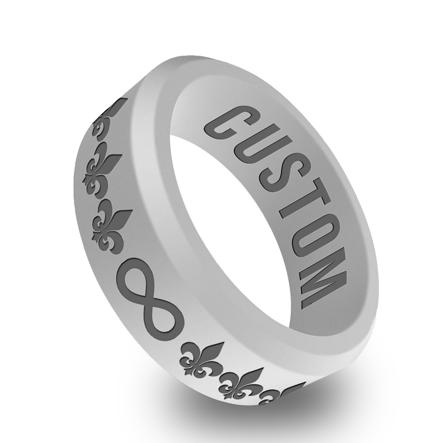 Fleur De Lis w/ Infinity Sign Personalized Silicone Beveled Ring
