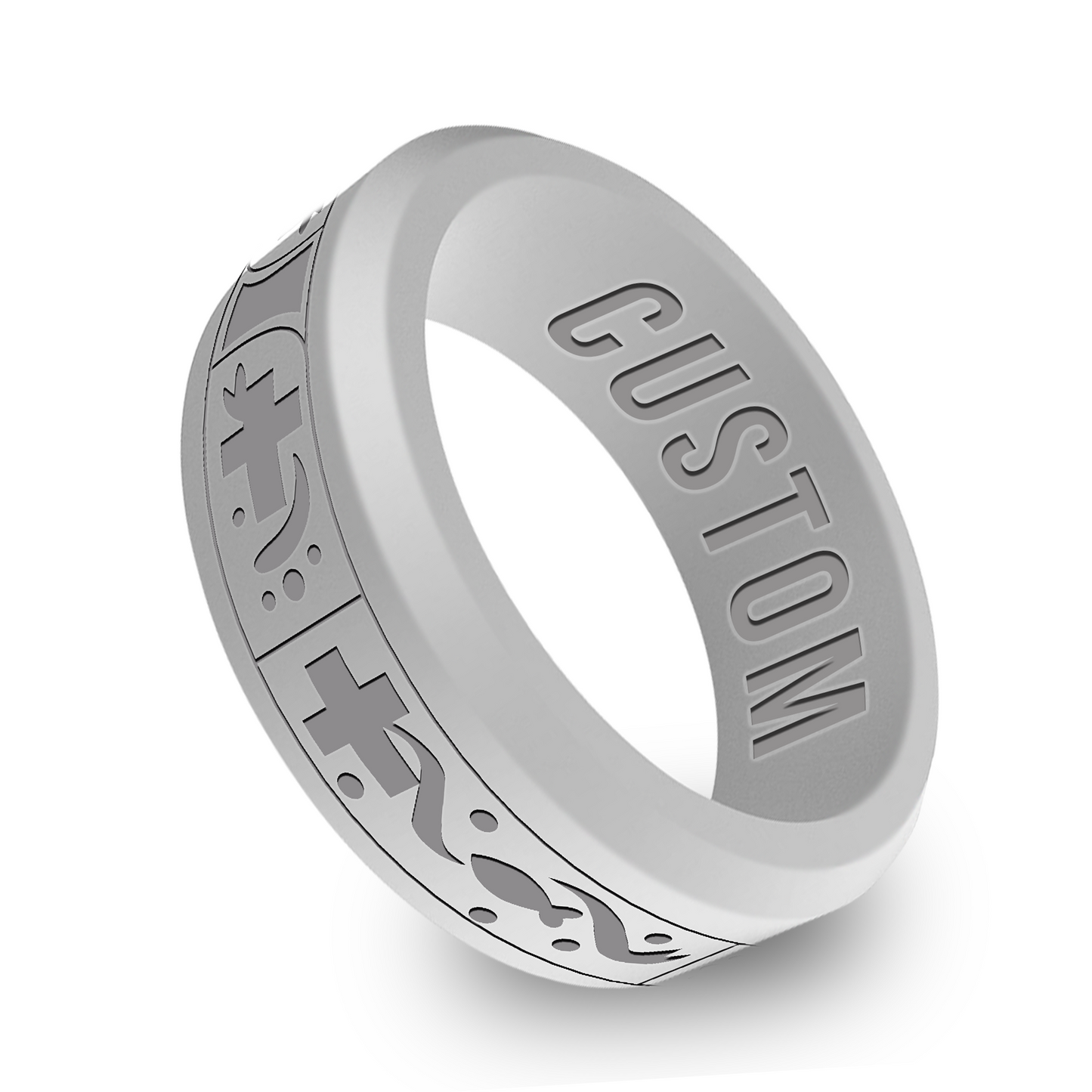 Cross Ichthus Personalized Silicone Beveled Ring