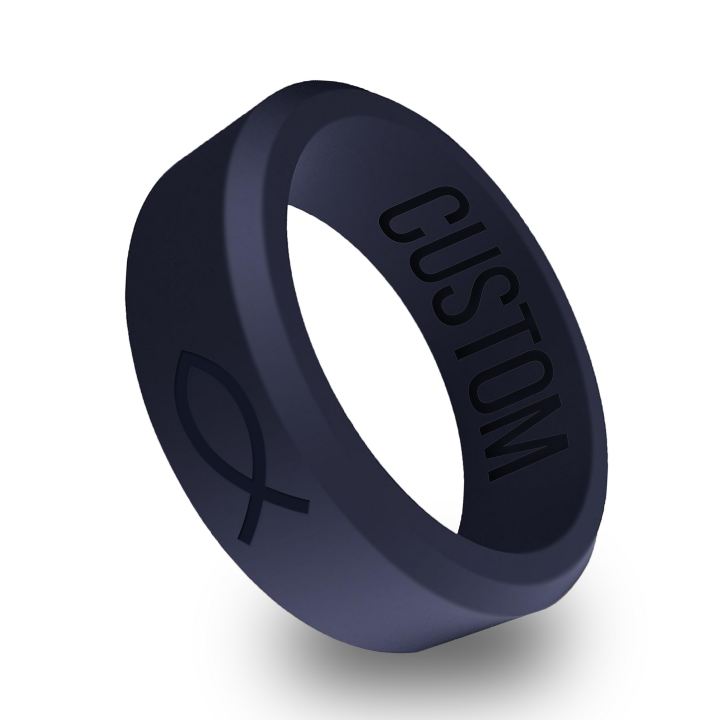 Ichthus Christian Fish Personalized Silicone Beveled Ring