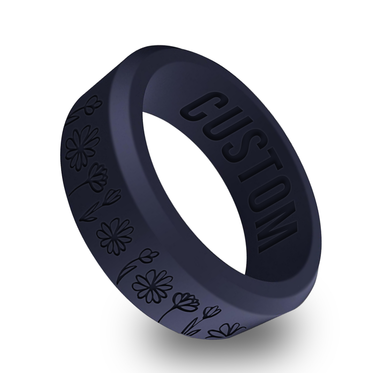 Flower Nature Personalized Silicone Beveled Ring