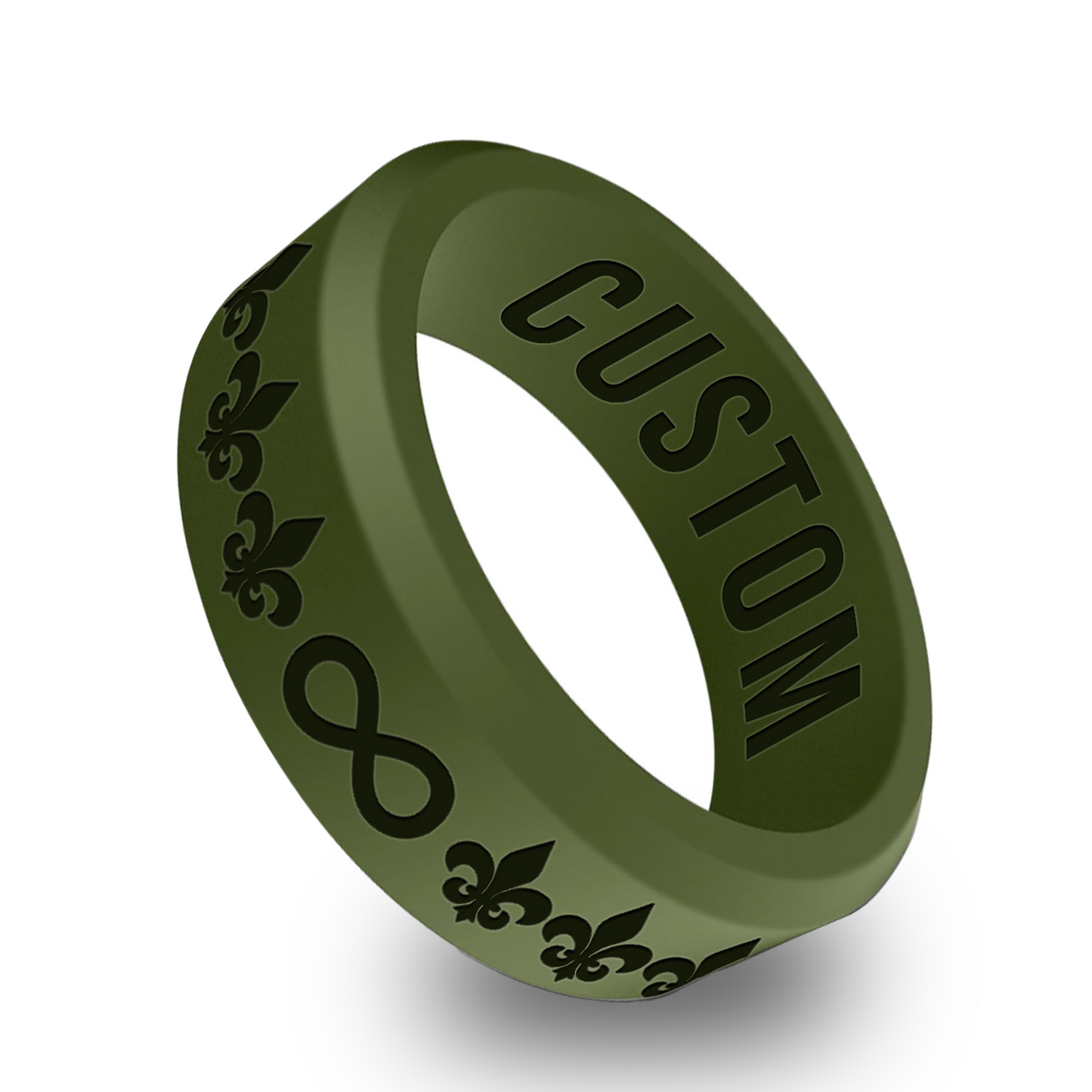 Fleur De Lis w/ Infinity Sign Personalized Silicone Beveled Ring