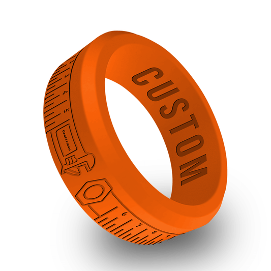 Orange Mechanic Tape Measure Personalized Silicone Beveled Ring