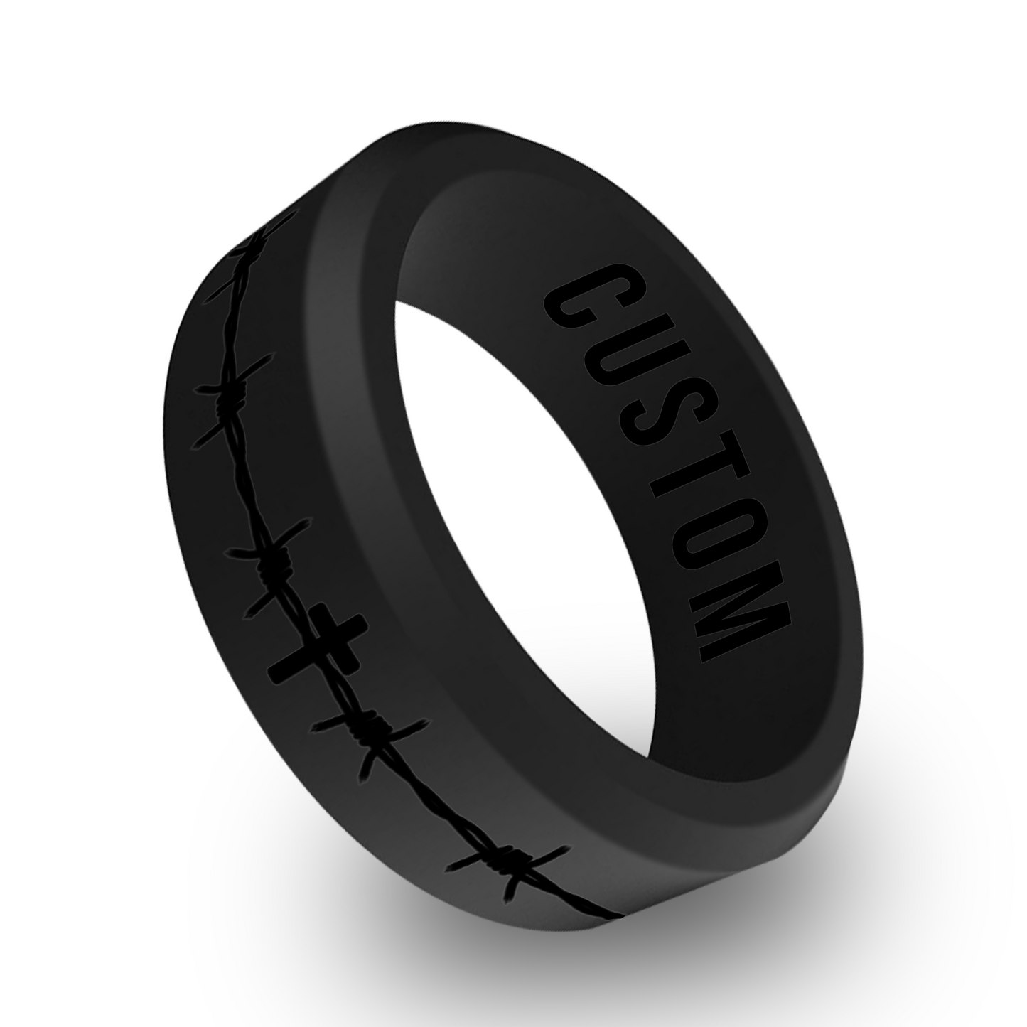 Cross Barbwire Personalized Silicone Beveled Ring