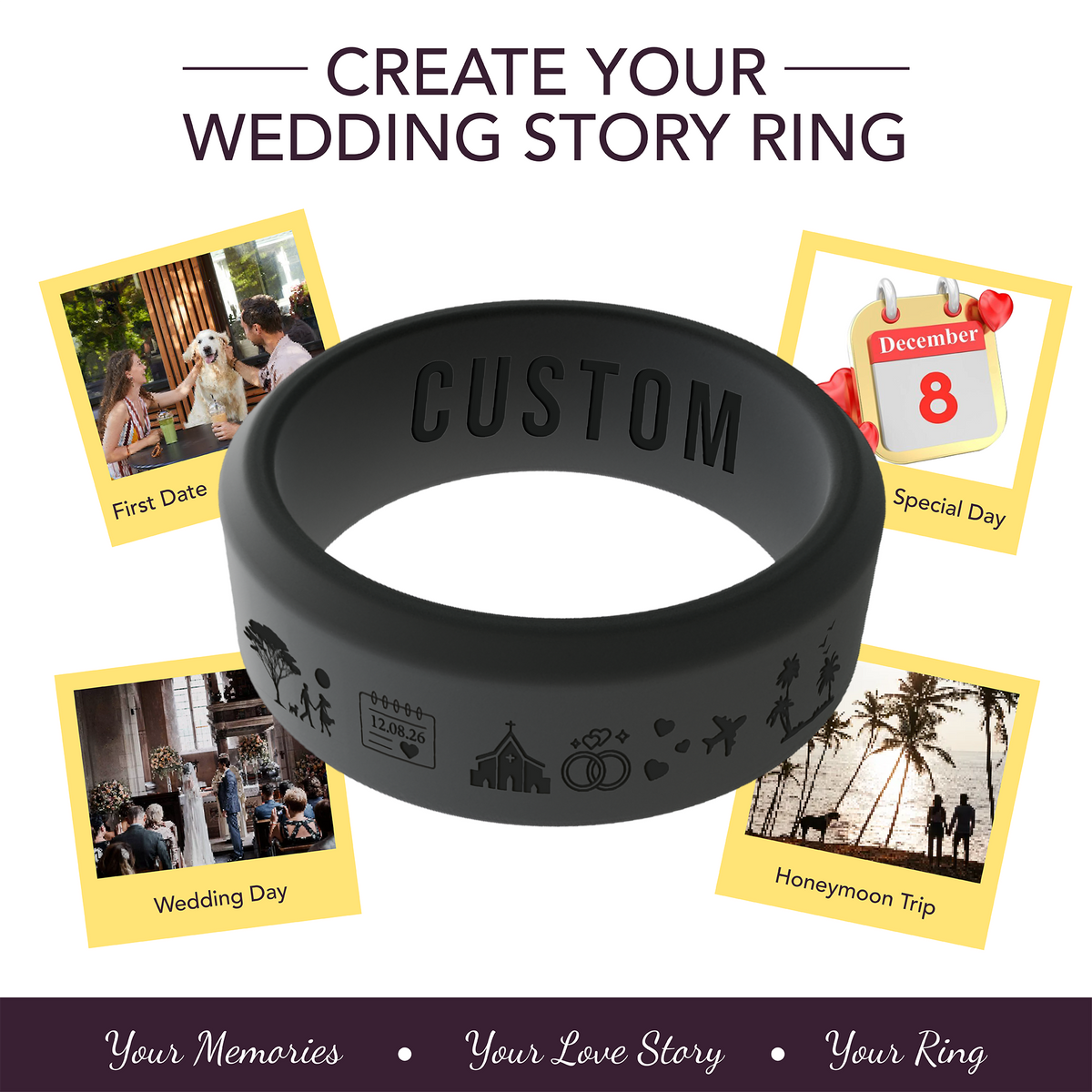 Love Story Ring Personalized Silicone Beveled Ring