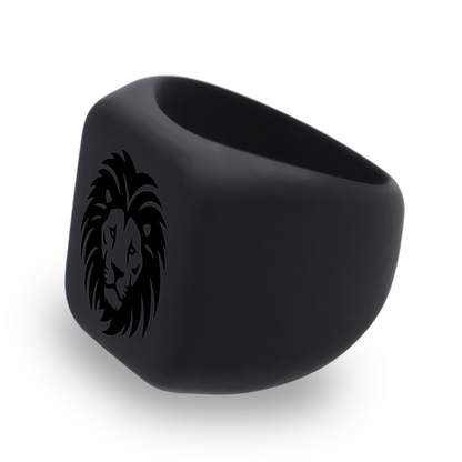 Personalized Silicone Lion Head Chunky Square Signet Statement Ring