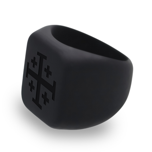 Personalized Silicone Jerusalem Cross Square Signet Statement Ring