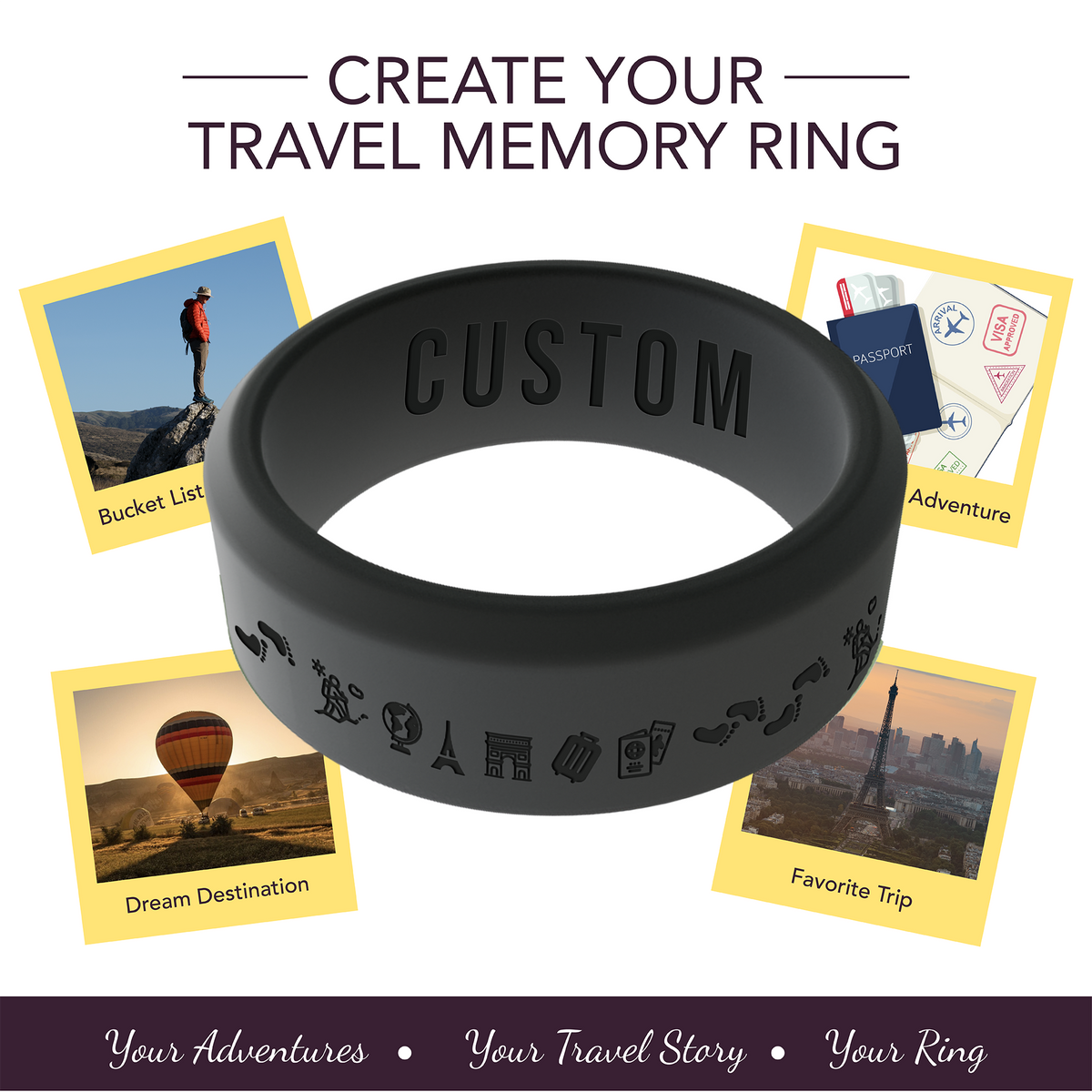 Travel Memory Adventure Ring Personalized Silicone Beveled Ring