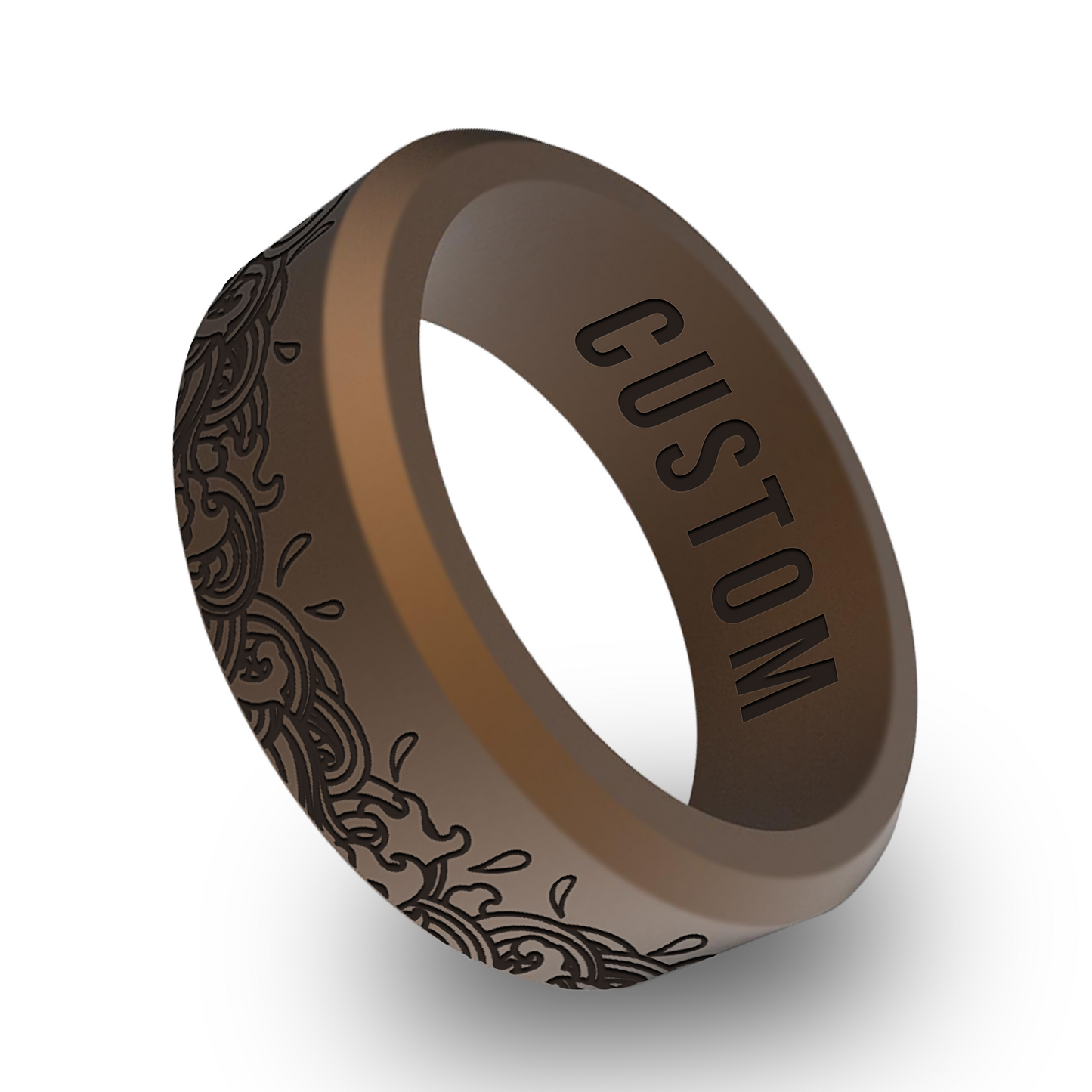 Abstract Flowing Wave Motif Personalized Silicone Beveled Ring