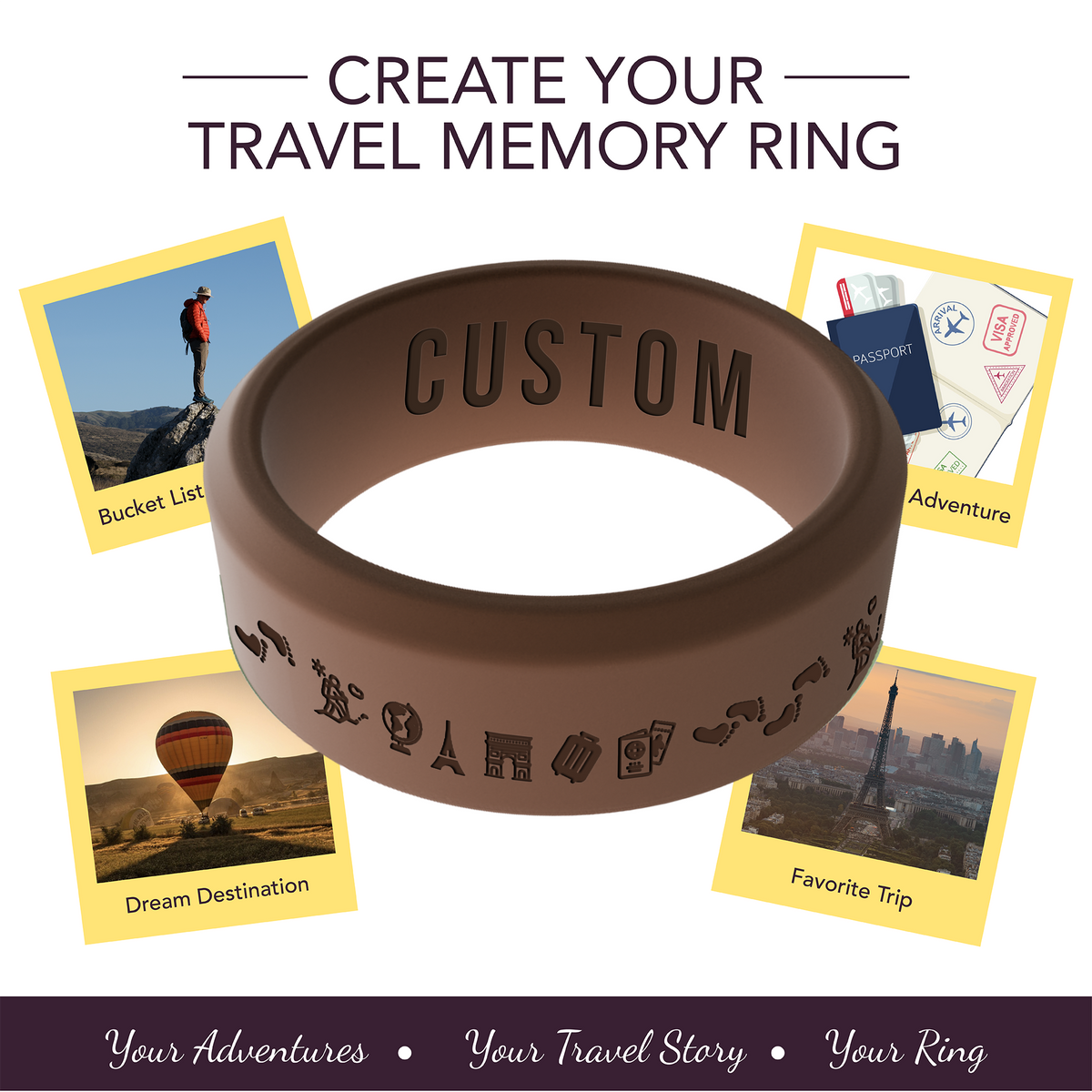 Travel Memory Adventure Ring Personalized Silicone Beveled Ring