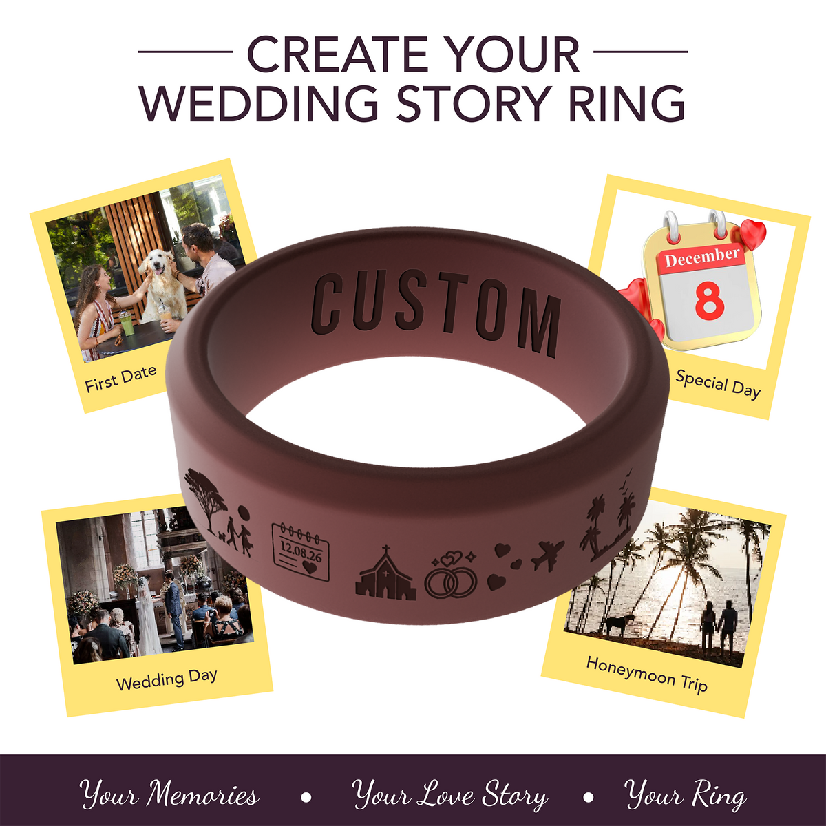 Love Story Ring Personalized Silicone Beveled Ring