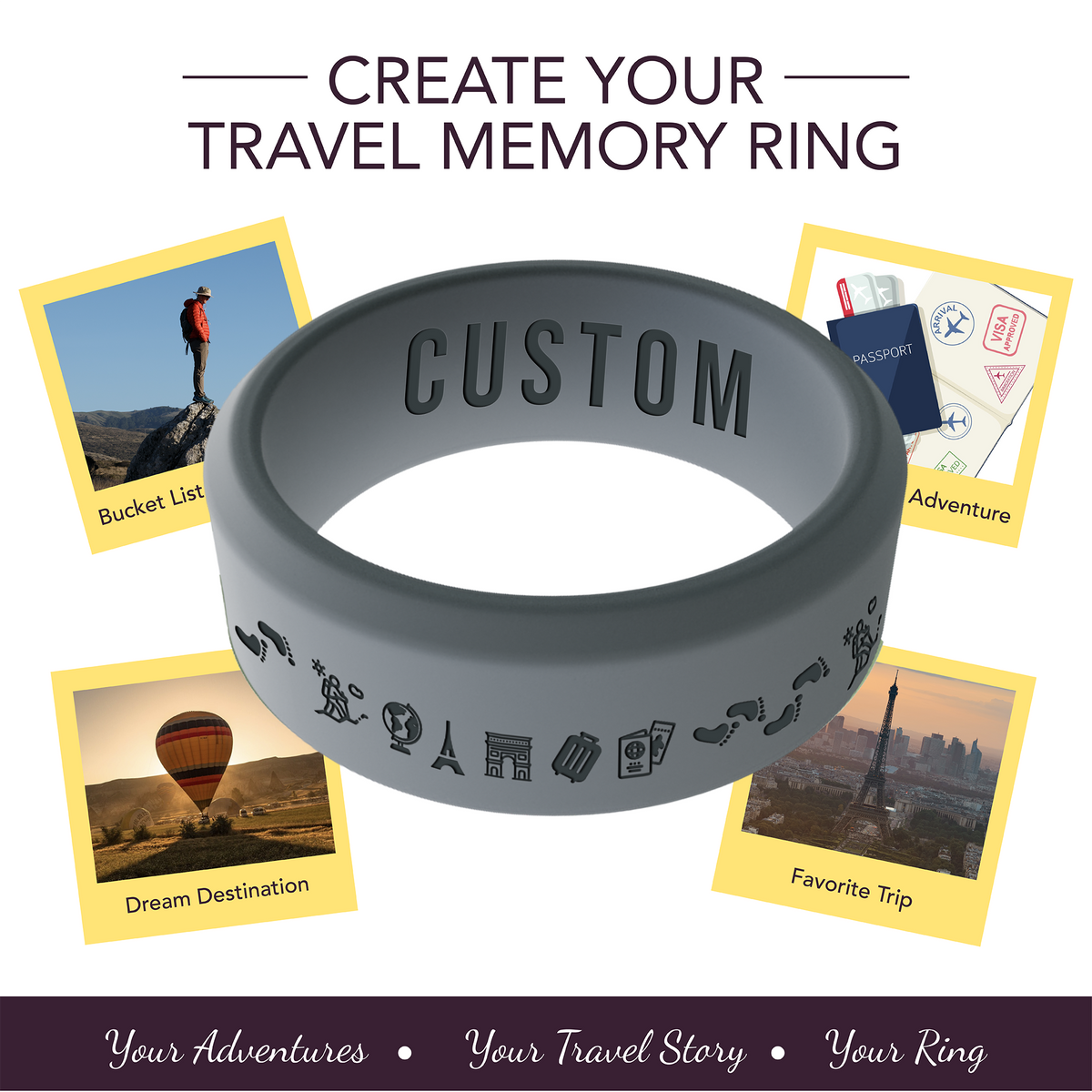 Travel Memory Adventure Ring Personalized Silicone Beveled Ring