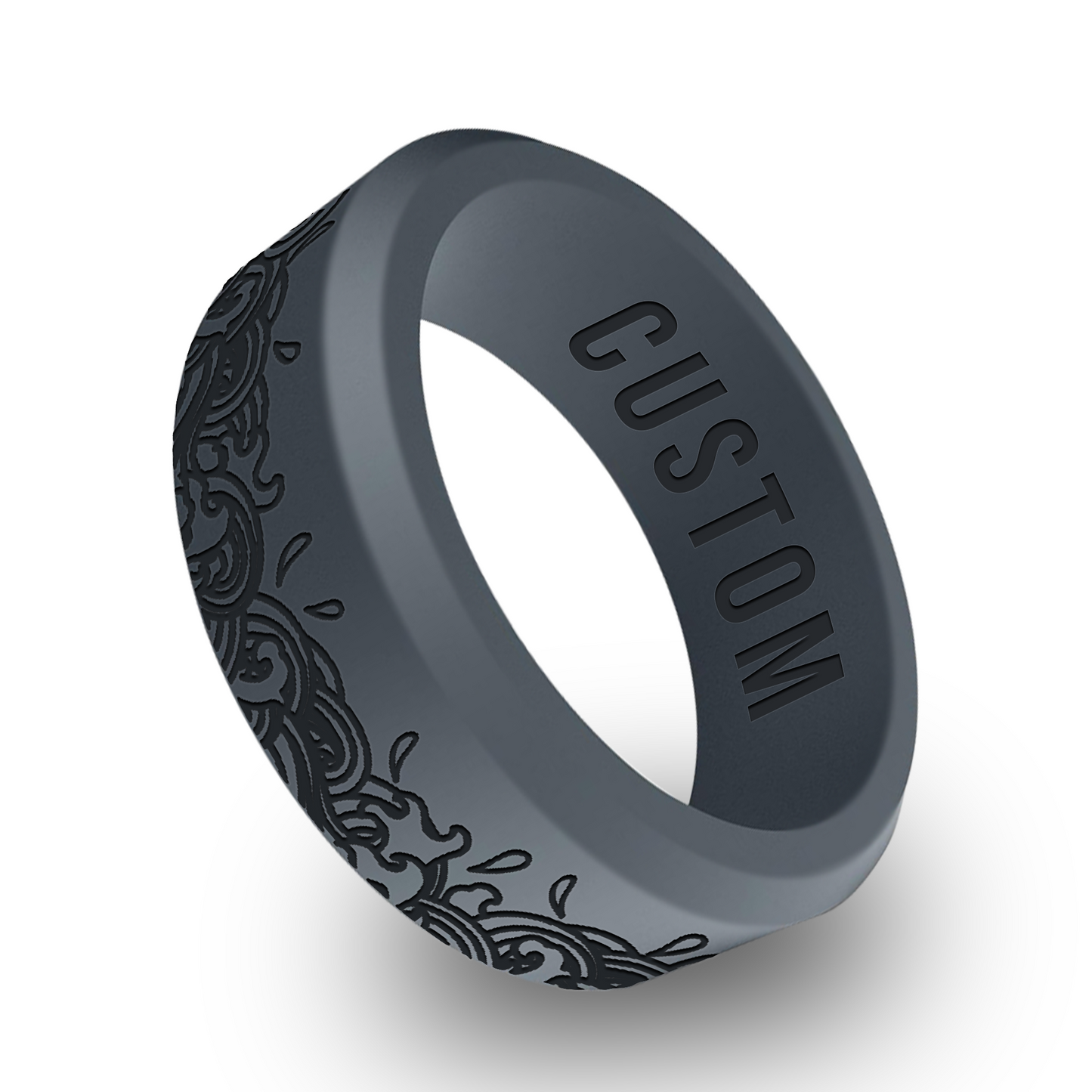 Abstract Flowing Wave Motif Personalized Silicone Beveled Ring